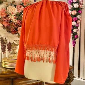 Boho coral color lace top